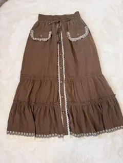 アクシーズファム♡ロングスカート（M）ブラウンベージュ　フレアスカート　レース
