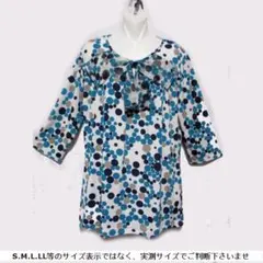 m22775・L・値下★7分袖チュニック・胸元メッシュ地リボン・伸縮性大