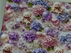 シーチング綿100%生地幅110cm×1m.テディベアと紫陽花9311