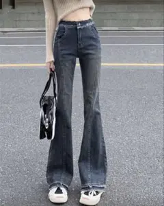 SHEIN ハイウエストフレアデニム フレアジーンズ