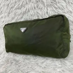 PRADA プラダ　オリーブグリーン ポーチ　三角ロゴ