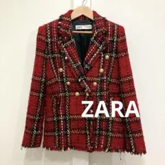ZARA ザラ タータンチェック ツイード ジャケット ダブルブレスト ブレザー