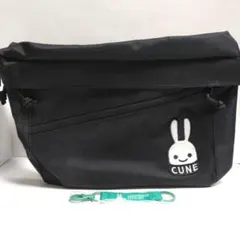 ② CUNE ウサギワッペン付き ビッグボディバッグ ウエストポーチ ブラック