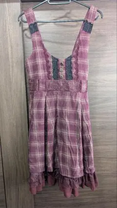 axes femme チェック柄ジャンパースカート フリル レース 赤