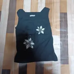 黒の花柄刺繍タンクトップ Ｌのサムネイル