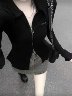 ダブルジップ 長袖トップス SHEIN