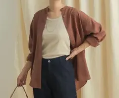 アーバンリサーチドアーズ バンドカラー ワイドシャツ ブラウン Mサイズ