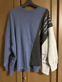 訳あり IRIEY英字プリント三色トレーナー ブルー