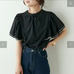 NICE CLAUP ブラック フリル袖 半袖シャツ