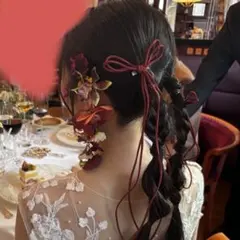 リボン ヘアクリップ 編み込み 発表会 卒園式 2個セット 赤 ワインレッド