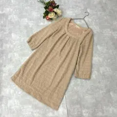 美品✨ロペピクニック（40）膝丈ワンピース ラメ入 ベージュ 七分袖 卒業入学