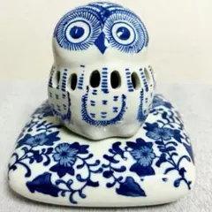 有田焼 フクロウ 香炉 染付 梟 置物 アロマポット 縁起物のサムネイル