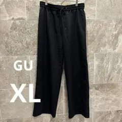 GU ジーユー センタープレスストレートパンツ XL ブラック ウエストゴム 黒