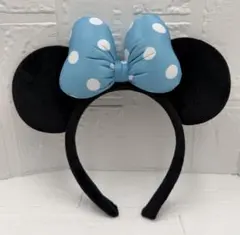 海外ディズニー ミニー　カチューシャ　水色　ドット 水玉