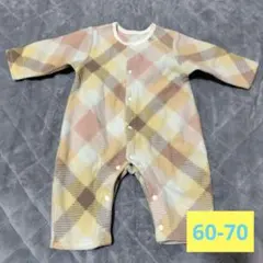 【美品】チェック柄　フリース　ロンパース　60-70