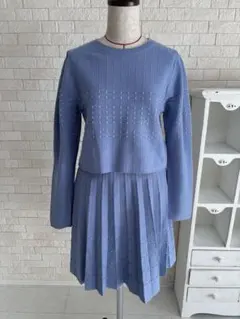 SNIDEL クロップドニットセットアップ　ブルー