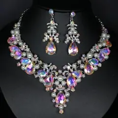 ビジューネックレス ピアスセット 大ぶり オーロラ ベリーダンス 社交ダンス