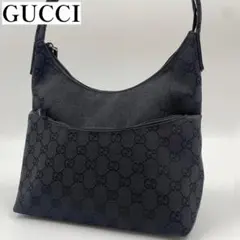 【極美品】グッチ 07198 GGキャンバス GGデニム ワンハンドバッグ 黒 極美品】グッチ 07198 GGキャンバス GGデニム ワンハンドバッグ 黒