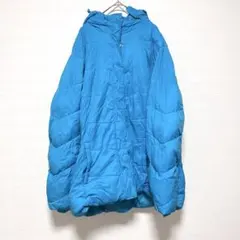 ダウンジャケット 2X シンプル 海外古着 青 大きいサイズ ブルー 無地