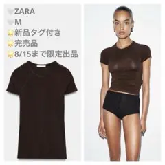 ZARA ラグランスリーブショートTシャツ ブラウン Mのサムネイル