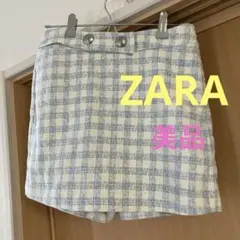 最終セール！ZARA青と白のチェック柄ミニスカートキュロット X Sサイズ