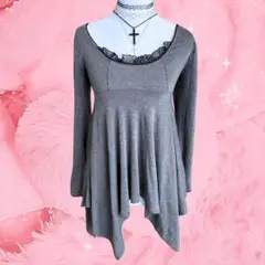 CECIL McBEE Y2K 平成レトロ レース フリル チュニックグレー