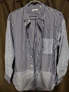 ユニクロ　プラスJ ストライプ 長袖シャツ Mサイズ ネイビー/ホワイト