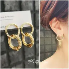 No.245 デザインシンプル ゴールド2連ピアス