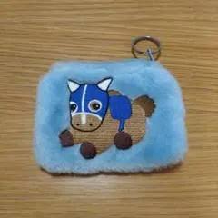 競馬　馬の刺繍入り ファー ミニポーチ キーリング付き