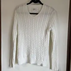 AZUL ホワイト Vネック ケーブルニット M