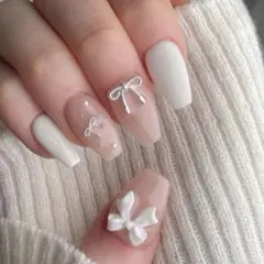 韓国風 リボン ネイルパーツ ガーリーフレンチ