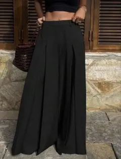 ダブルタックワイドパンツ　ブラック 黒 S