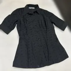 美品Nara Camicieナラカミーチェ花柄レース半袖シャツ黒　刺繍イタリア製のサムネイル