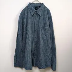 GAP【XXL】チェック柄 長袖シャツ ギャップ ブルー オーバーサイズ