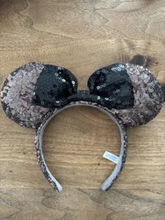 ミッキー耳カチューシャ 黒とピンク スパンコール
