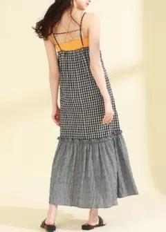 美品 Ray BEAMS ギンガム キリカエ キャミ ワンピース ブラック