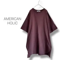 【アメリカンホリック】Tシャツ　半袖　オーバーサイズ　コットン　ブラウン　無地