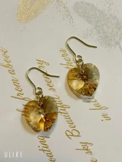 14㎜ゴールドシャドウハートスワロフスキーの一粒ピアス