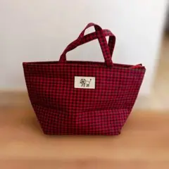未使用 ファミリア風 赤緑 チェック ミニバッグ 保冷バッグ ランチバッグ
