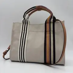 良品 トリーバーチ 2way トートバッグ キャンバス ダブルT ストライプ