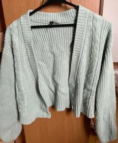 H &M ミントグリーン　ケーブルニットカーディガン