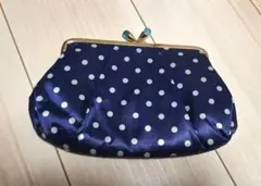 ネイビー 水玉 がま口ポーチ
