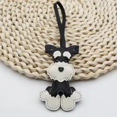 可愛いシュナウザー犬 バッグチャーム PUレザー キーホルダー ブラック
