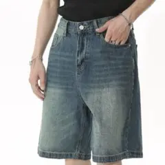ユーズド加工 ワイドデニムショートパンツ