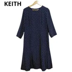 美品 KEITH ロングワンピース 七分丈 小花柄 ネイビー 42サイズ
