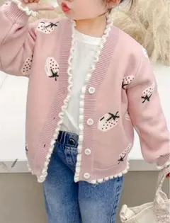 いちご柄フリル付きカーディガン　100センチ
