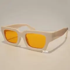 【RISE】スクエア サングラス クリーム オレンジ グラサン ヴィンテージ風