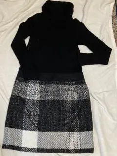 タートルネック ひざ丈ワンピース