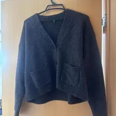 UNIQLO グレー ニットカーディガン M スフレヤーンショートカーディガン