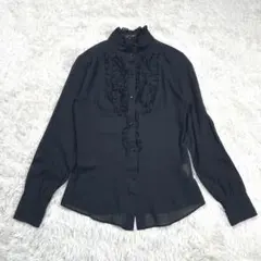 クイーンズコート シアー フリル ブラウス ブラック2 フェミニン 上品のサムネイル